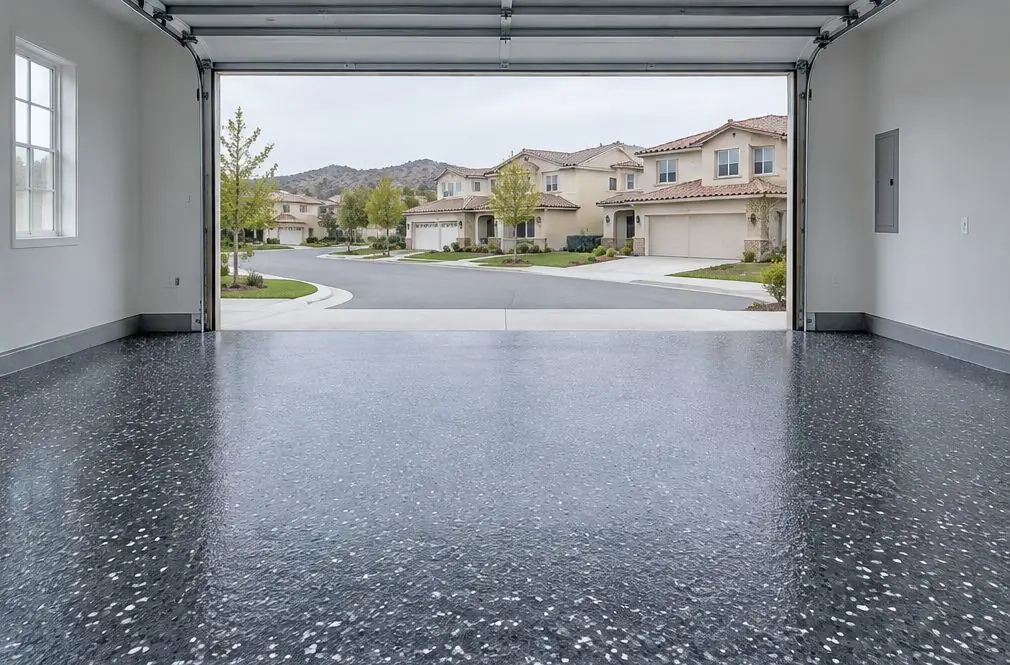 Illustration: a coated floor seen from inside, with Greer Ranch beyond the open door